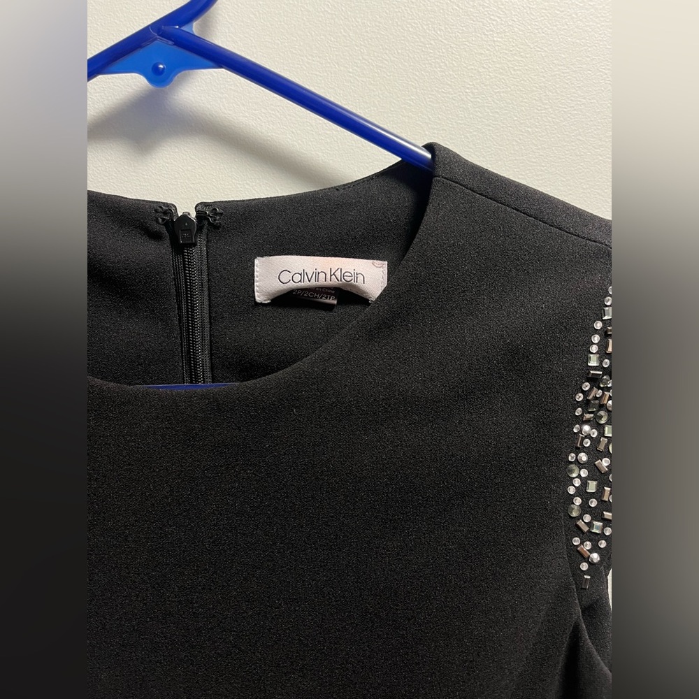 Calvin Klein Black Dress with Embellished Sleeves